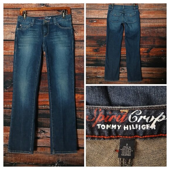 Tommy Hilfiger Jeans 2 Spirit Crop Ankle Low Rise Dark Wash Denim Flap Pocket - Picture 1 of 7